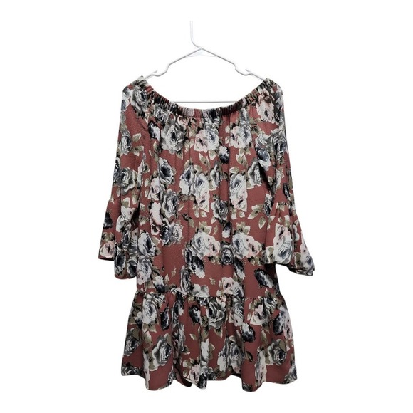 Moa Moa Tops - MOA MOA Mauve Floral Blouse M Off Shoulder 3/4 Sleeve Tunic Top Lined‎